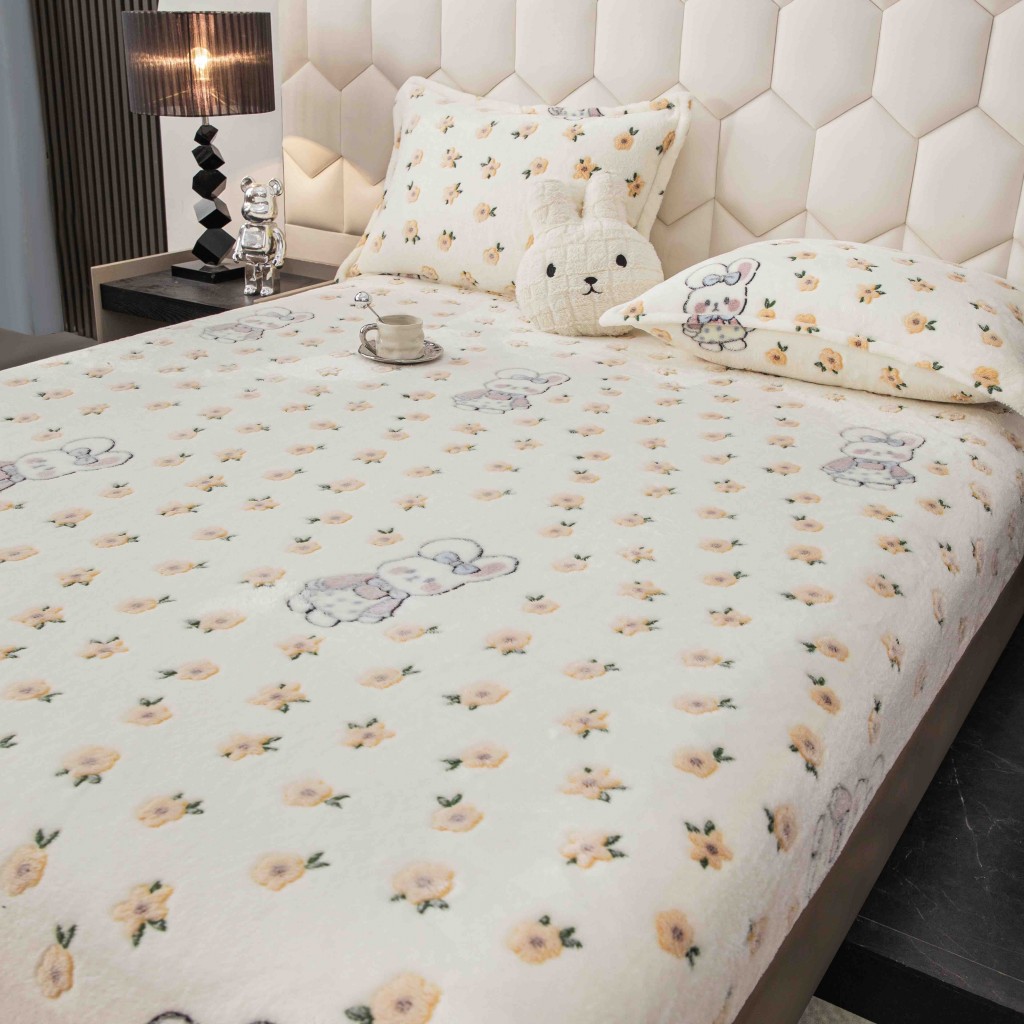 Husă de pat, 2 persoane, cocolino, 3 piese, cu elastic, 180x200cm, crem , HPC168