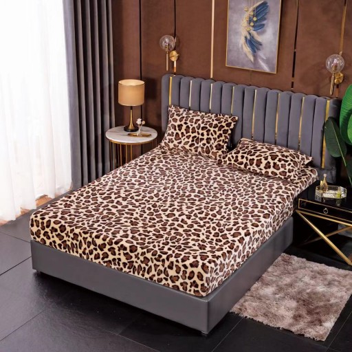 Husă de pat, 2 persoane, cocolino, 3 piese, cu elastic, 180x200cm, crem , cu pete maro, HPC31