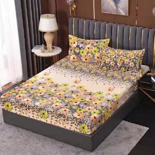 Husă de pat, 2 persoane, cocolino, 3 piese, cu elastic, 180x200cm, crem , cu floricele, HPC34 Husă de pat, 2 persoane, cocolino, 3 piese, cu elastic, 180x200cm, crem , cu floricele, HPC34