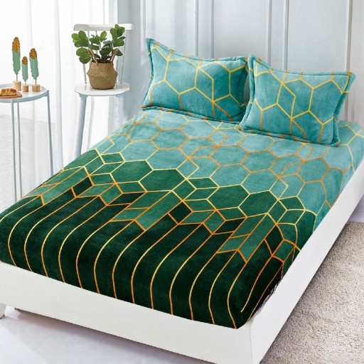 Husă de pat, 2 persoane, cocolino, 3 piese, cu elastic, 180x200cm, verde , cu linii aurii, HPC62 Husă de pat, 2 persoane, cocolino, 3 piese, cu elastic, 180x200cm, verde , cu linii aurii, HPC62