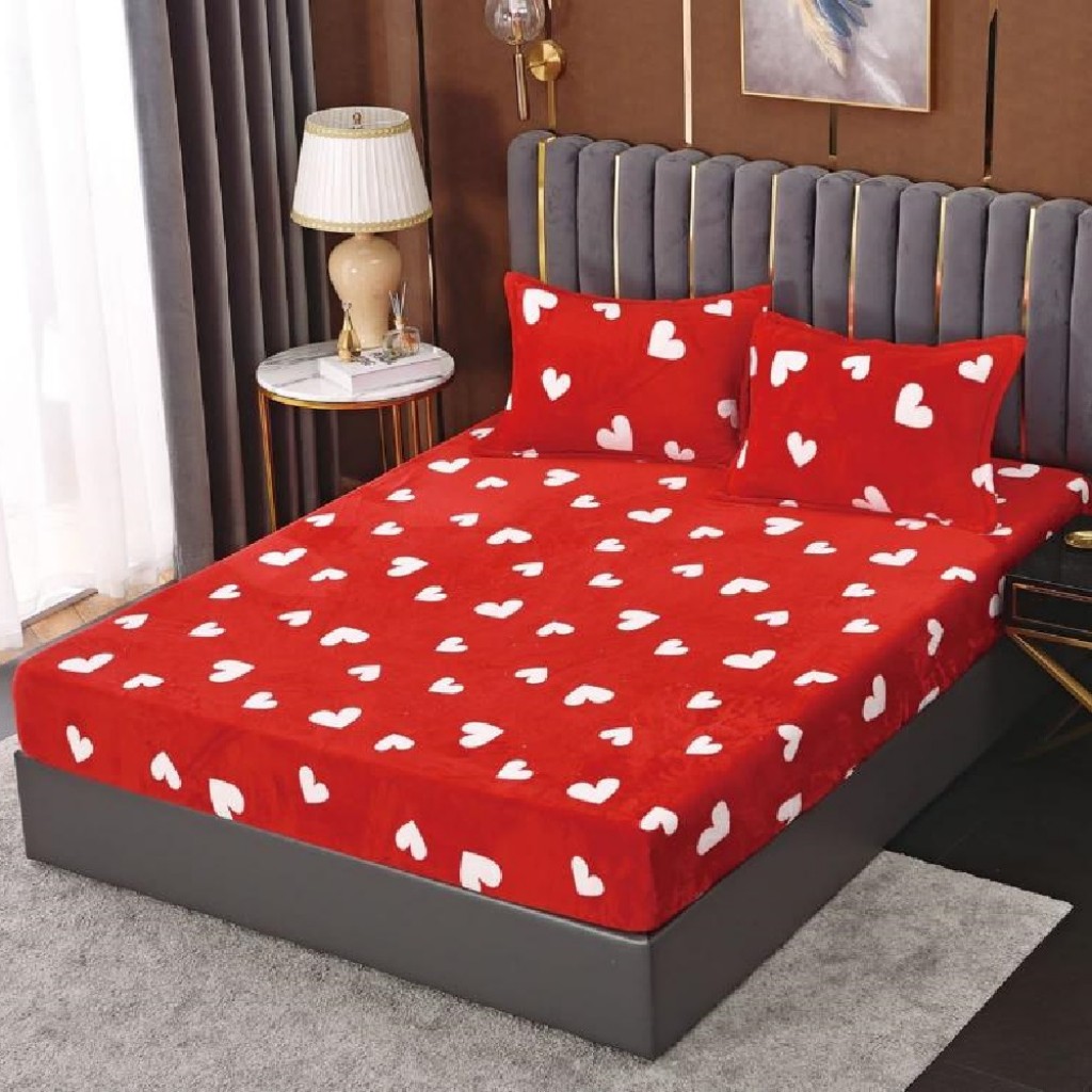 Husă de pat, 2 persoane, cocolino, 3 piese, cu elastic, 180x200cm, roșu , cu inimi albe, HPC74 Husă de pat, 2 persoane, cocolino, 3 piese, cu elastic, 180x200cm, roșu , cu inimi albe, HPC74