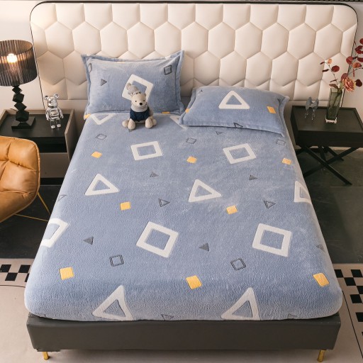 Husă de pat, 2 persoane, cocolino, 3 piese, cu elastic, 180x200cm, gri , cu forme geometrice, HPC79