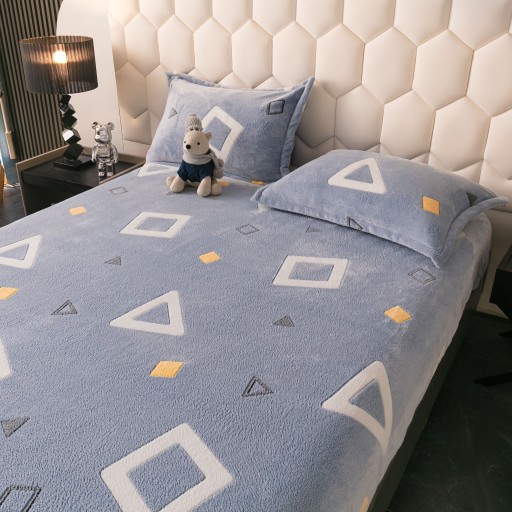 Husă de pat, 2 persoane, cocolino, 3 piese, cu elastic, 180x200cm, gri , cu forme geometrice, HPC79