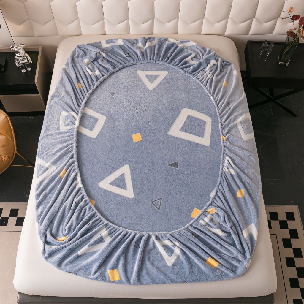 Husă de pat, 2 persoane, cocolino, 3 piese, cu elastic, 180x200cm, gri , cu forme geometrice, HPC79