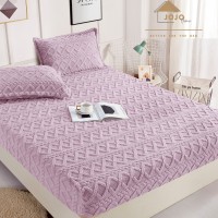 Husă de pat, 2 persoane, cocolino, Tricotaj, 3 piese, cu elastic, 180x200cm, mov deschis, HPC508