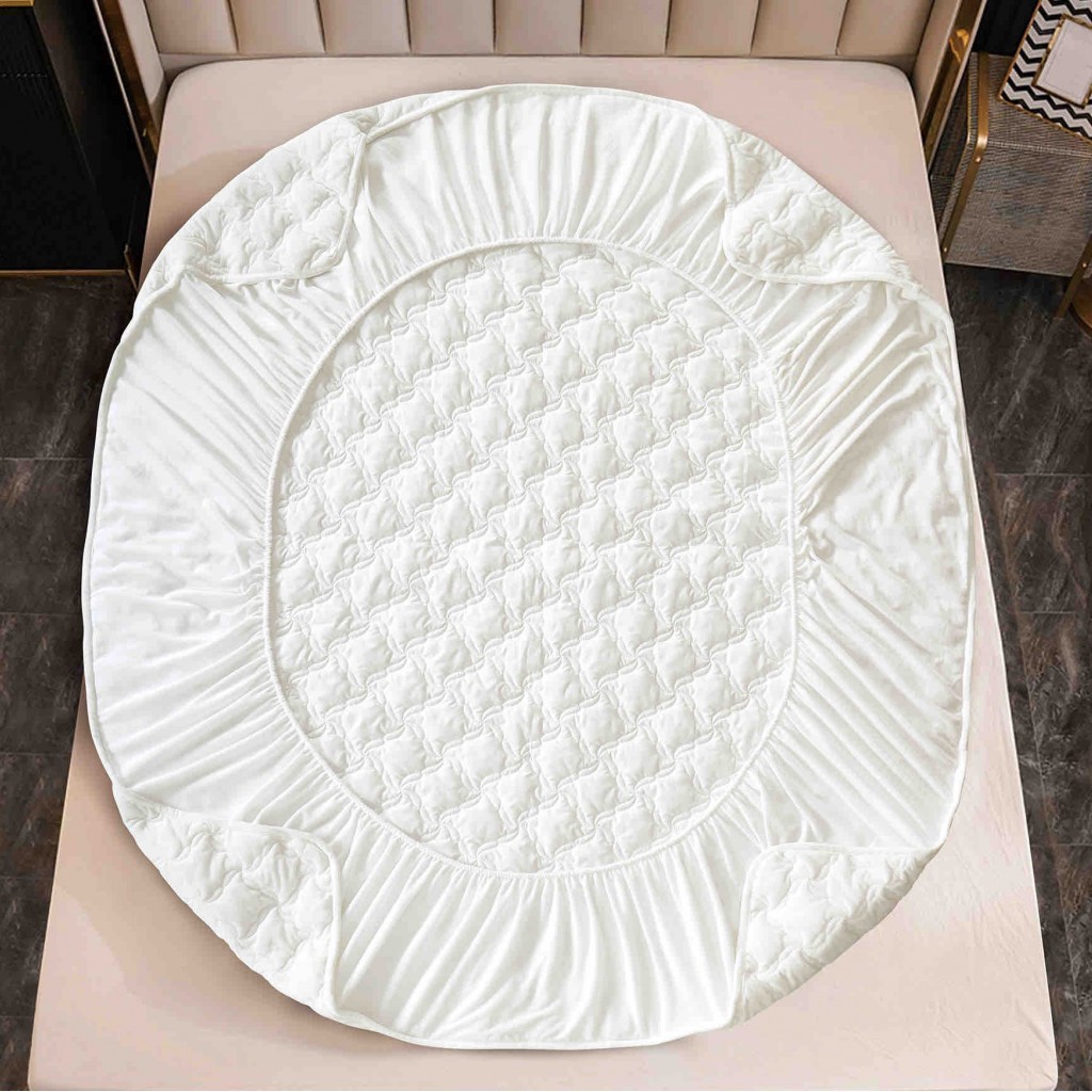 Husă de pat, Topper, 2 persoane, catifea, 140x200cm, 3 piese, cu elastic, alb , HPT401