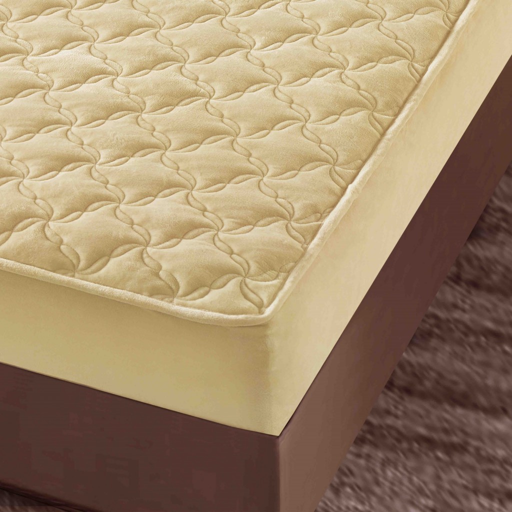 Husă de pat, Topper, 2 persoane, catifea, 140x200cm, 3 piese, cu elastic, crem deschis , HPT402