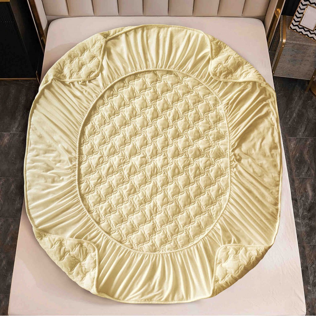 Husă de pat, Topper, 2 persoane, catifea, 140x200cm, 3 piese, cu elastic, crem deschis , HPT402