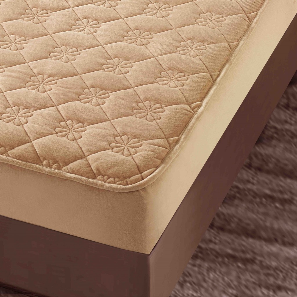 Husă de pat, Topper, 2 persoane, catifea, 140x200cm, 3 piese, cu elastic, crem , HPT403