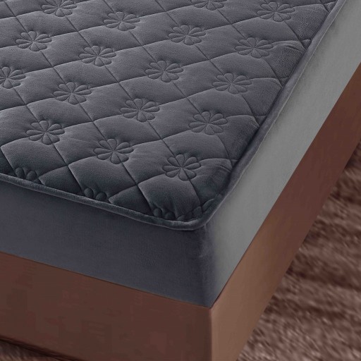 Husă de pat, Topper, 2 persoane, catifea, 140x200cm, 3 piese, cu elastic, gri închis, HPT406