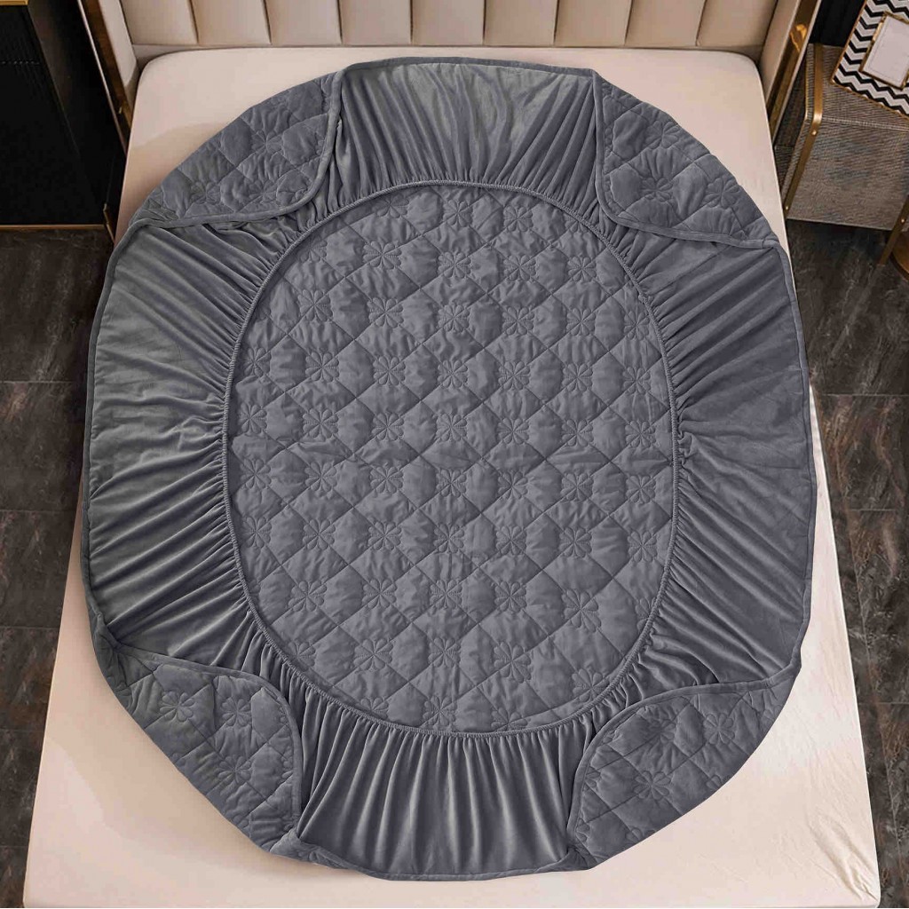 Husă de pat, Topper, 2 persoane, catifea, 140x200cm, 3 piese, cu elastic, gri închis, HPT406