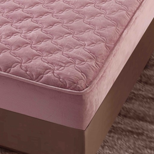 Husă de pat, Topper, 2 persoane, catifea, 140x200cm, 3 piese, cu elastic, roz , HPT407