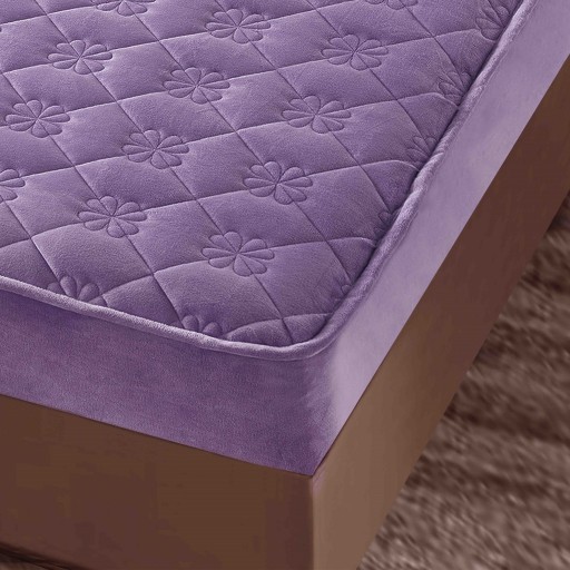 Husă de pat, Topper, 2 persoane, catifea, 140x200cm, 3 piese, cu elastic, mov , HPT408