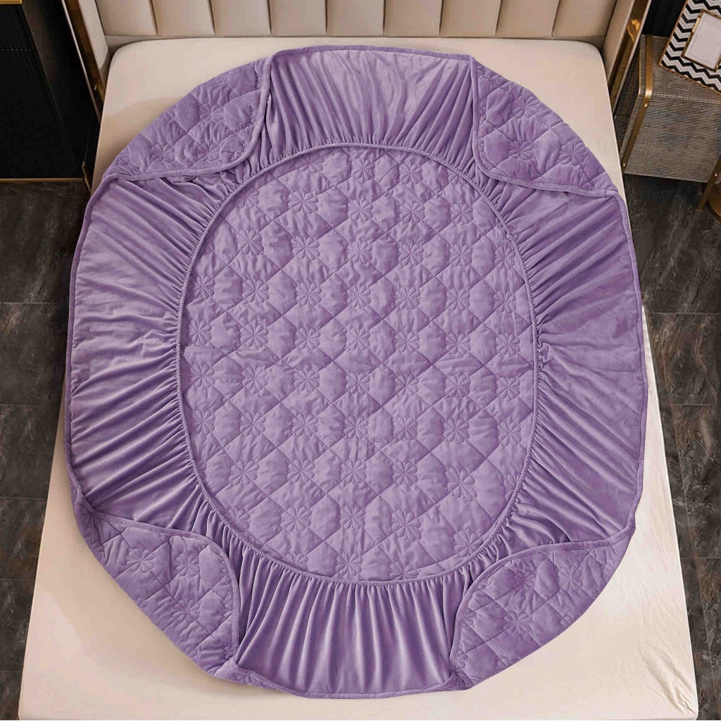 Husă de pat, Topper, 2 persoane, catifea, 140x200cm, 3 piese, cu elastic, mov , HPT408