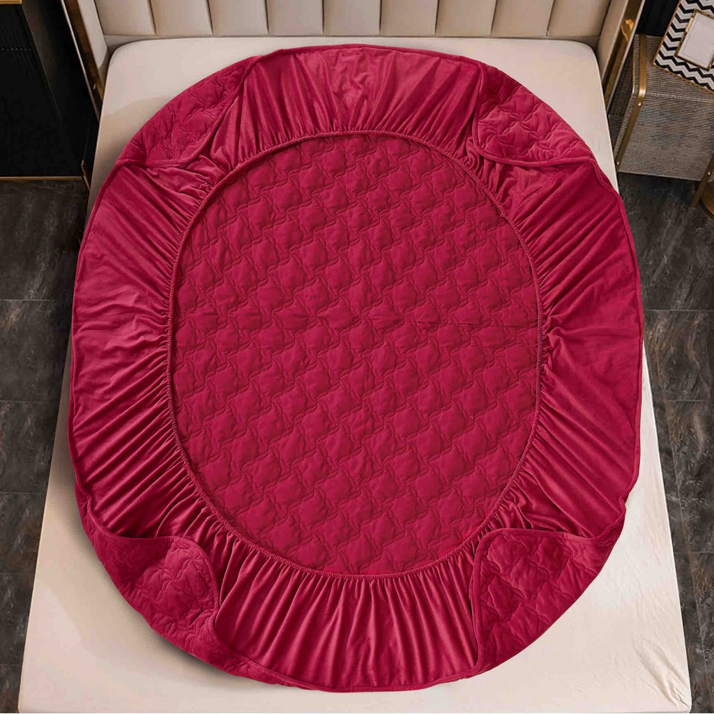 Husă de pat, Topper, 2 persoane, catifea, 140x200cm, 3 piese, cu elastic, roșu , HPT409