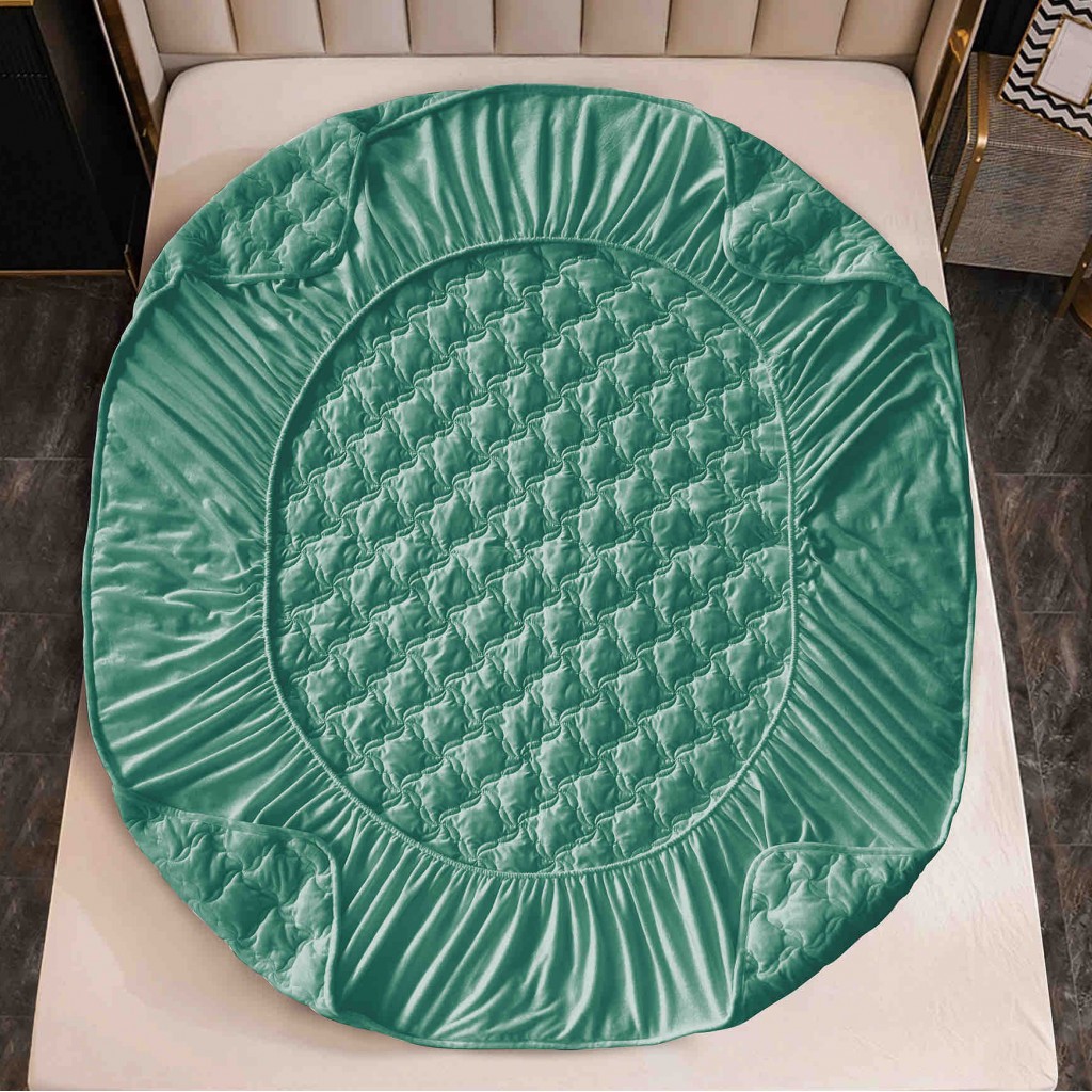 Husă de pat, Topper, 2 persoane, catifea, 140x200cm, 3 piese, cu elastic, verde deschis, HPT410