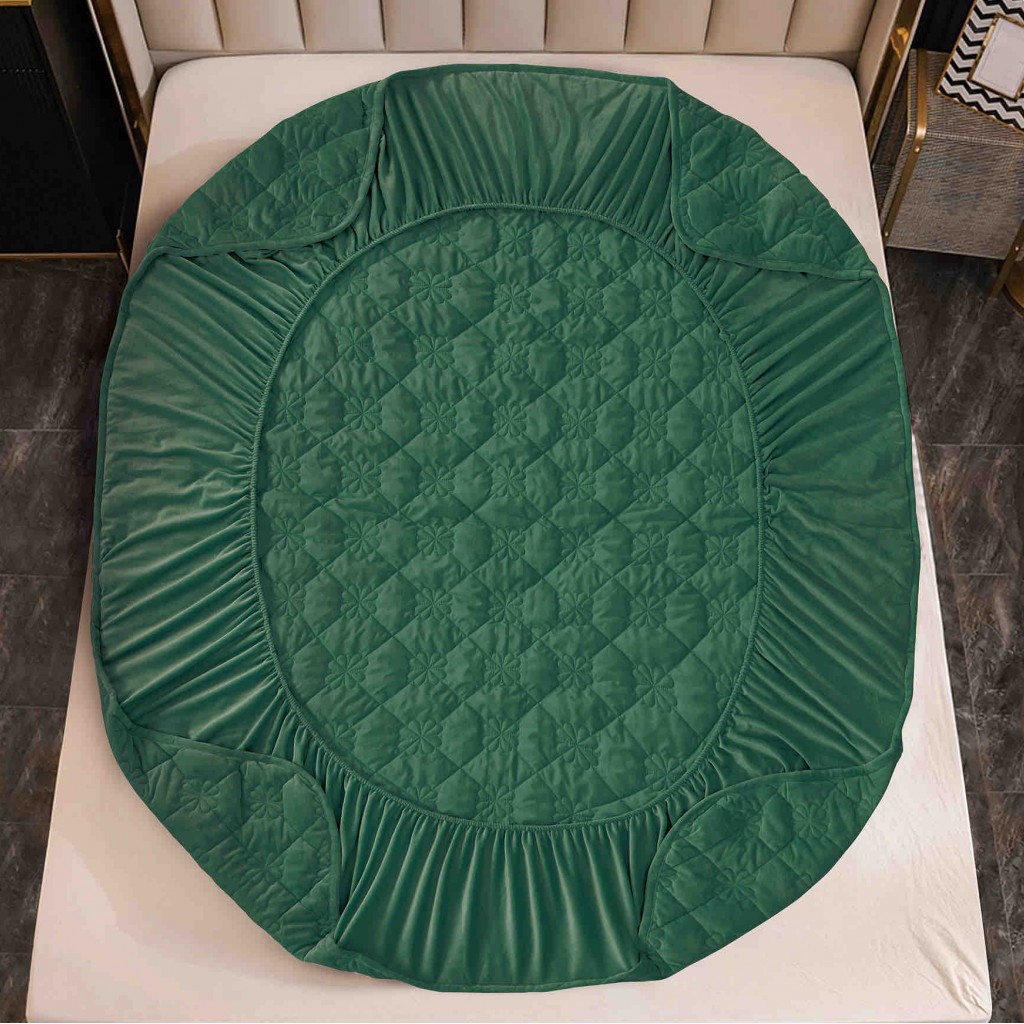 Husă de pat, Topper, 2 persoane, catifea, 140x200cm, 3 piese, cu elastic, verde închis, HPT411