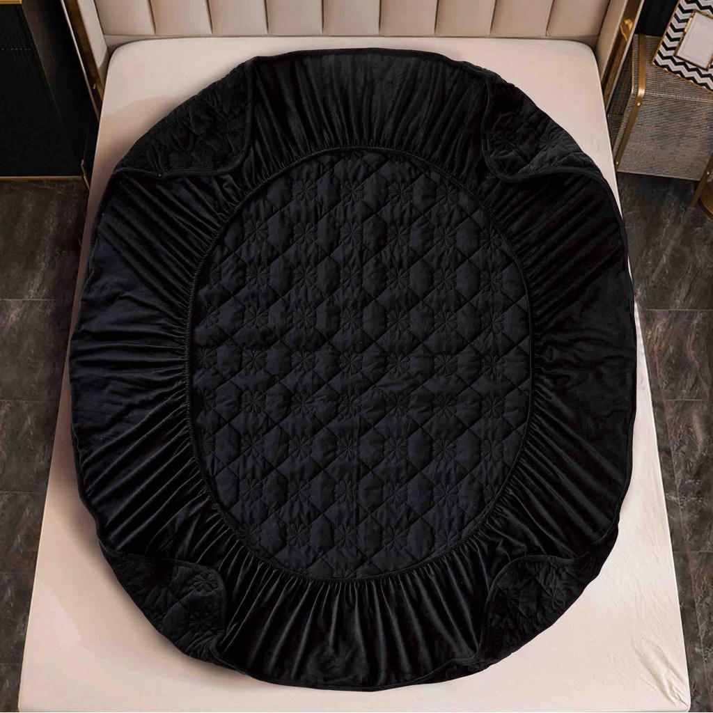 Husă de pat, Topper, 2 persoane, catifea, 140x200cm, 3 piese, cu elastic, negru , HPT412