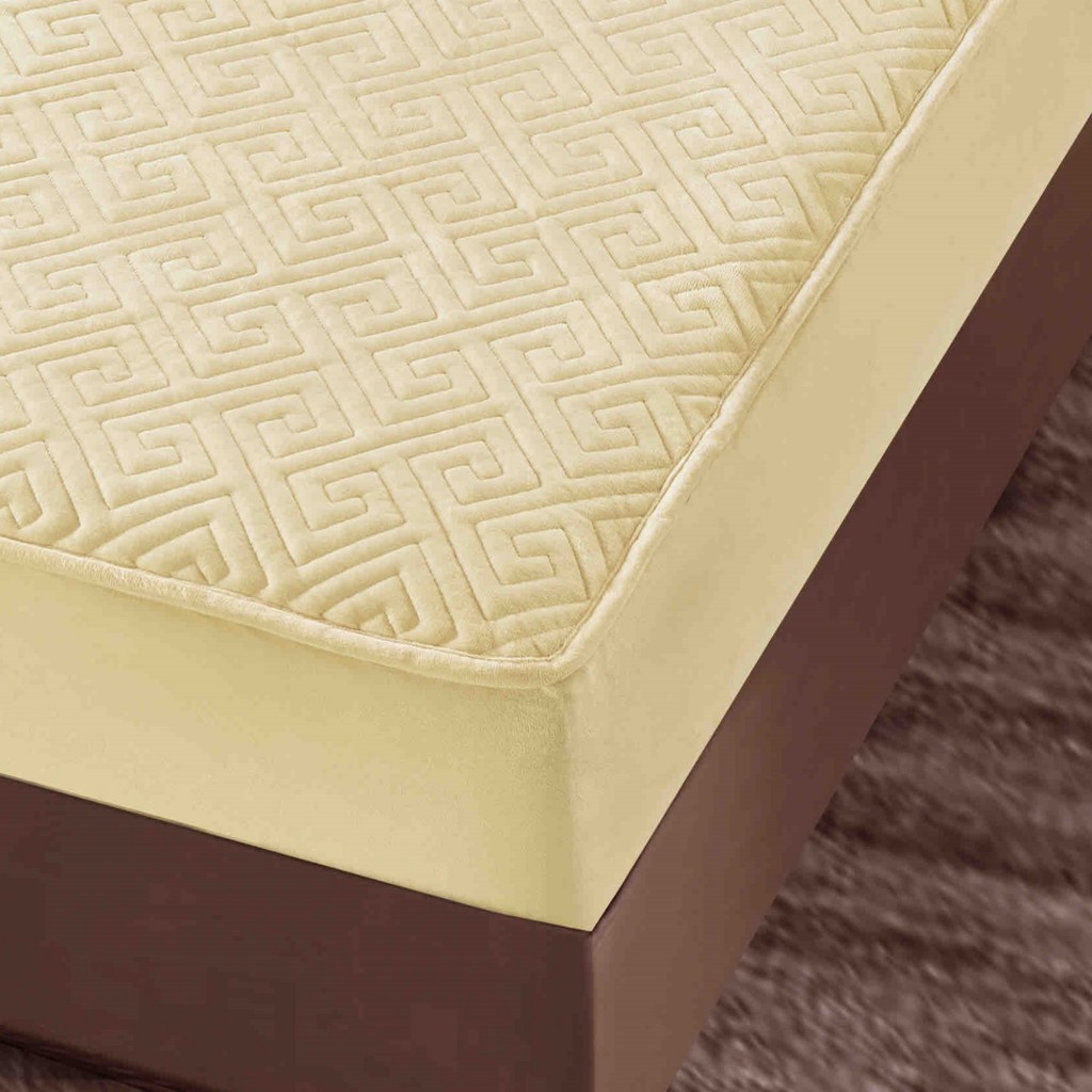 Husă de pat, Topper, 2 persoane, catifea, 160x200cm, 3 piese, cu elastic, crem deschis, HPT602