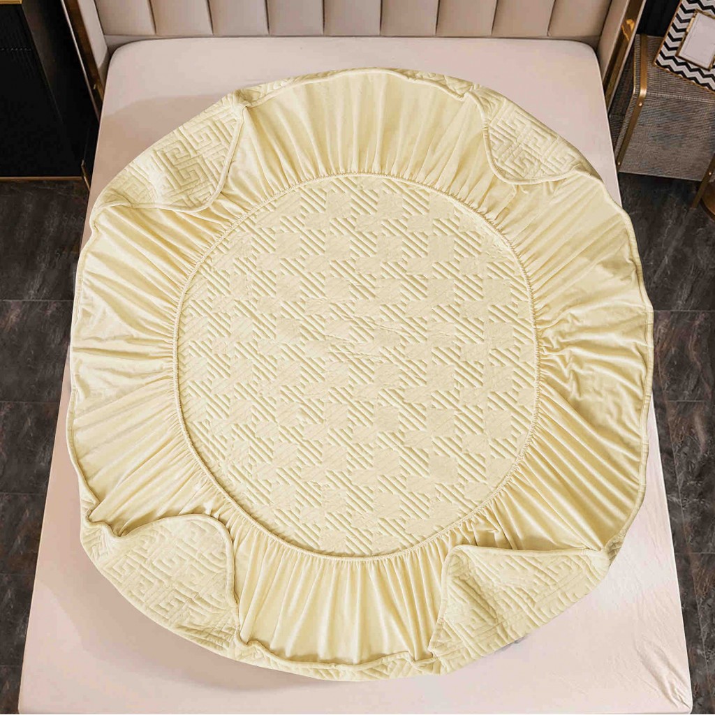 Husă de pat, Topper, 2 persoane, catifea, 160x200cm, 3 piese, cu elastic, crem deschis, HPT602