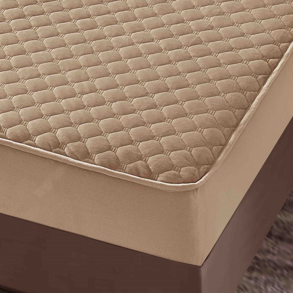 Husă de pat, Topper, 2 persoane, catifea, 160x200cm, 3 piese, cu elastic, crem , HPT603