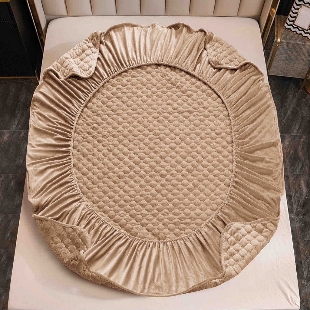 Husă de pat, Topper, 2 persoane, catifea, 160x200cm, 3 piese, cu elastic, crem , HPT603