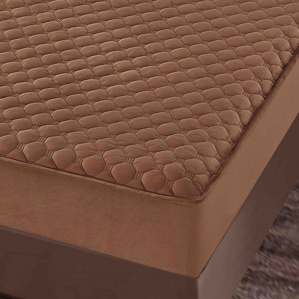 Husă de pat, Topper, 2 persoane, catifea, 160x200cm, 3 piese, cu elastic, maro , HPT604