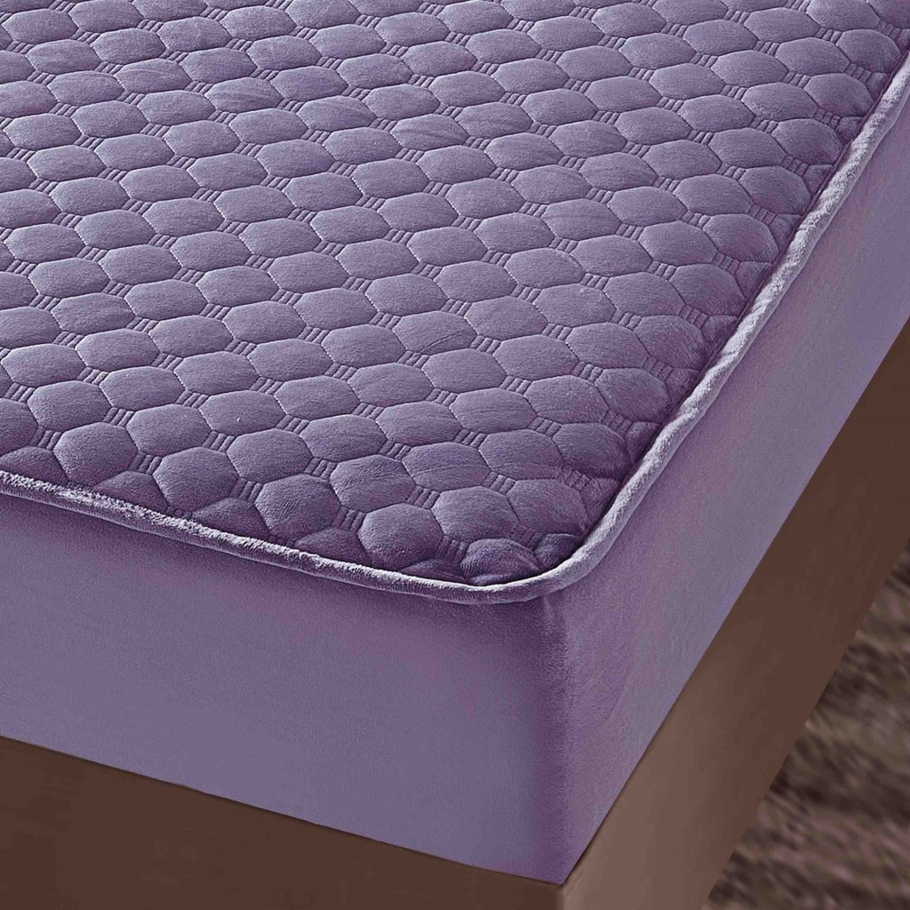 Husă de pat, Topper, 2 persoane, catifea, 160x200cm, 3 piese, cu elastic, mov , HPT608