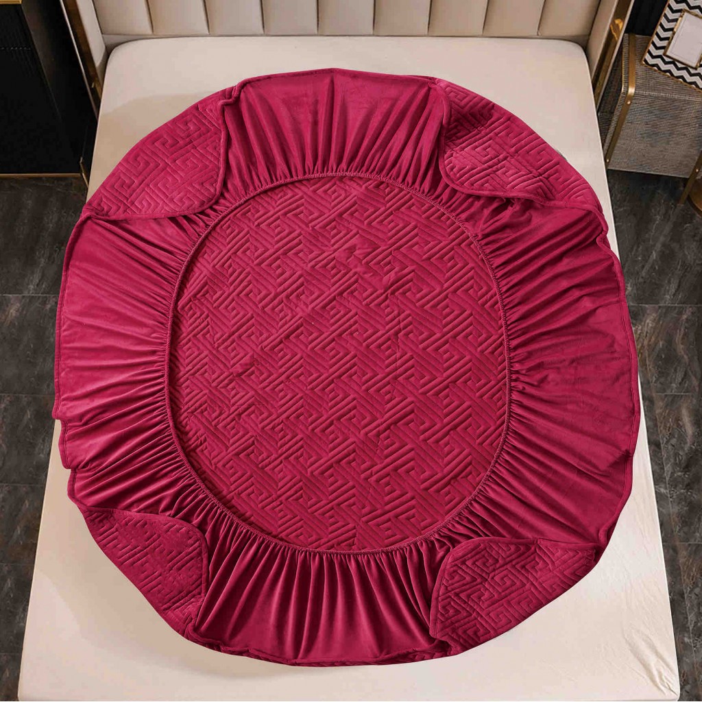 Husă de pat, Topper, 2 persoane, catifea, 160x200cm, 3 piese, cu elastic, roșu , HPT609