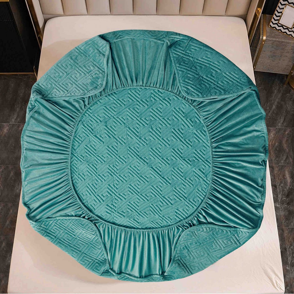Husă de pat, Topper, 2 persoane, catifea, 160x200cm, 3 piese, cu elastic, verde deschis, HPT610