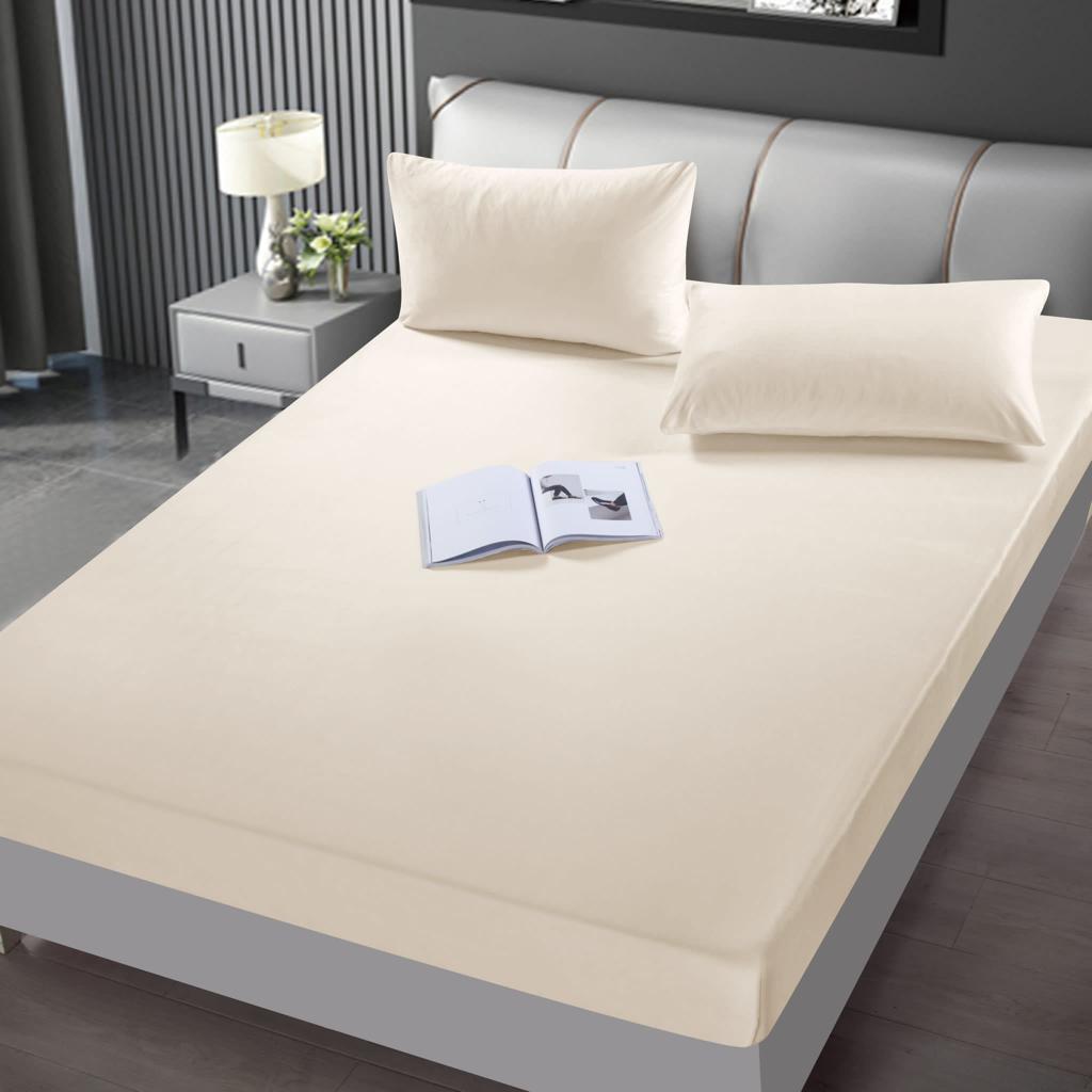 Husa de pat, 2 persoane, catifea, 3 piese, cu elastic, uni, crem deschis, HCF01 Husa de pat, 2 persoane, catifea, 3 piese, cu elastic, uni, crem deschis, HCF01