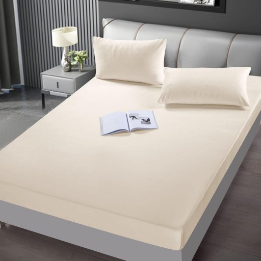 Husa de pat, 2 persoane, catifea, 3 piese, cu elastic, uni, crem deschis, HCF01 Husa de pat, 2 persoane, catifea, 3 piese, cu elastic, uni, crem deschis, HCF01
