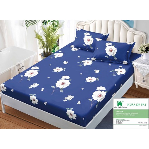 Husă de pat, finet, 140x200cm, 2 persoane, set 3 piese, cu elastic, cu imprimeu, HPF14065
