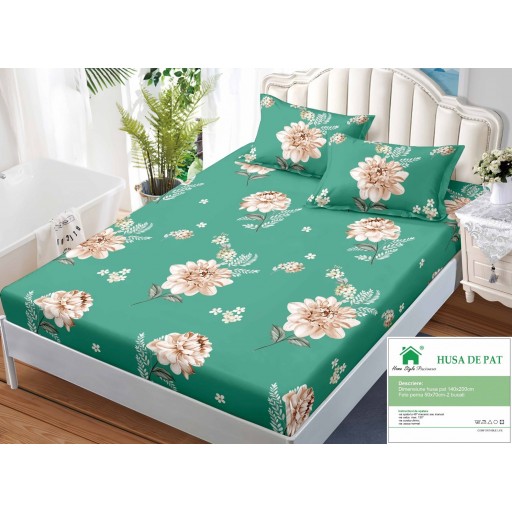Husă de pat, finet, 140x200cm, 2 persoane, set 3 piese, cu elastic, cu imprimeu, HPF14067