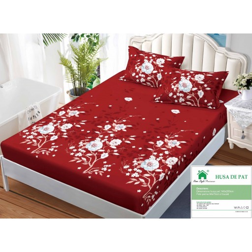 Husă de pat, finet, 140x200cm, 2 persoane, set 3 piese, cu elastic, cu imprimeu, HPF14073