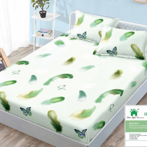 Husă de pat, finet, 140x200cm, 2 persoane, set 3 piese, cu elastic, cu imprimeu, HPF14076