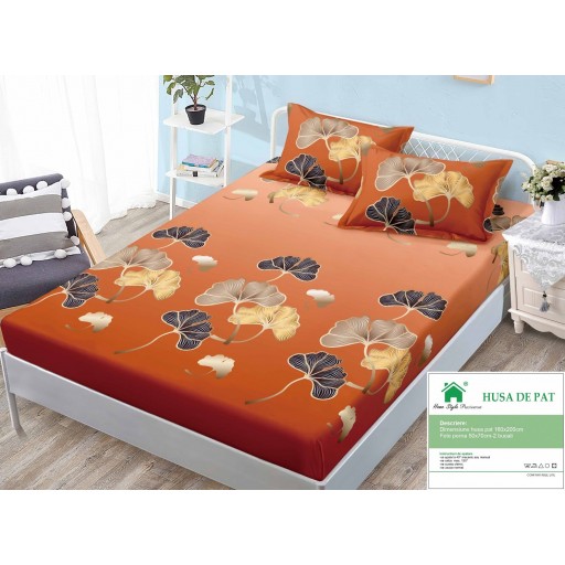 Husă de pat, finet, 160x200cm, 2 persoane, set 3 piese, cu elastic, cu imprimeu, HPF16100