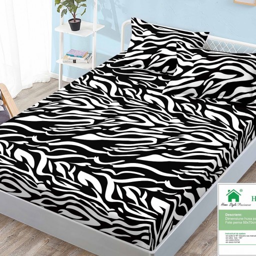 Husa de pat, 1 persoană, finet, 90x200cm, 3 piese, cu elastic, cu imprimeu, HPP102