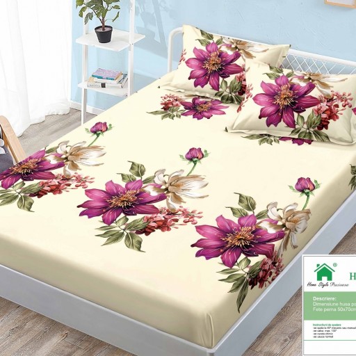 Husa de pat, 1 persoană, finet, 90x200cm, 3 piese, cu elastic, cu imprimeu, HPP108