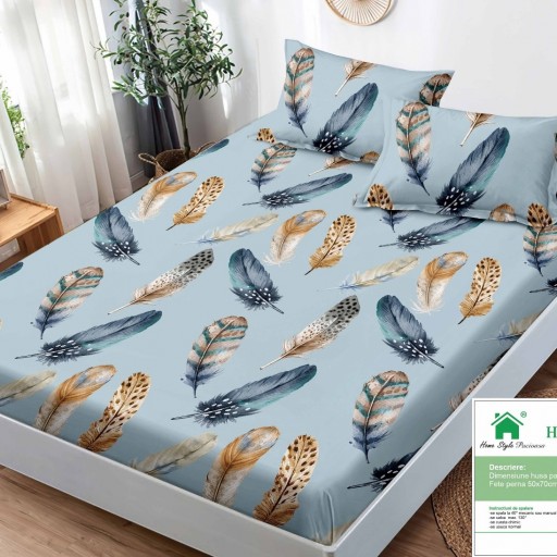 Husa de pat, 1 persoană, finet, 90x200cm, 3 piese, cu elastic, cu imprimeu, HPP109