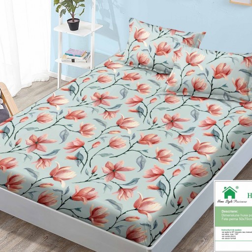 Husa de pat, 1 persoană, finet, 90x200cm, 3 piese, cu elastic, cu imprimeu, HPP111