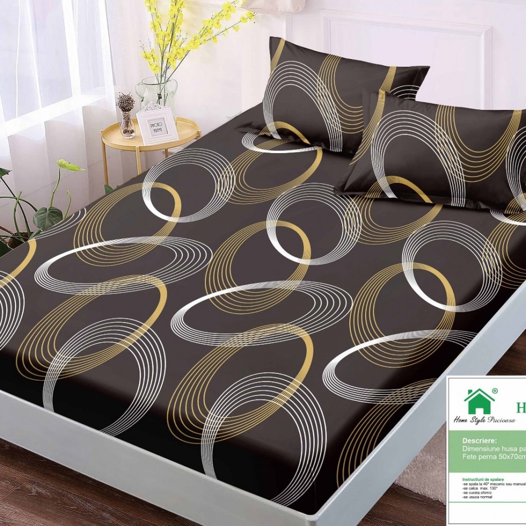 Husa de pat, 1 persoană, finet, 90x200cm, 3 piese, cu elastic, cu imprimeu, HPP113