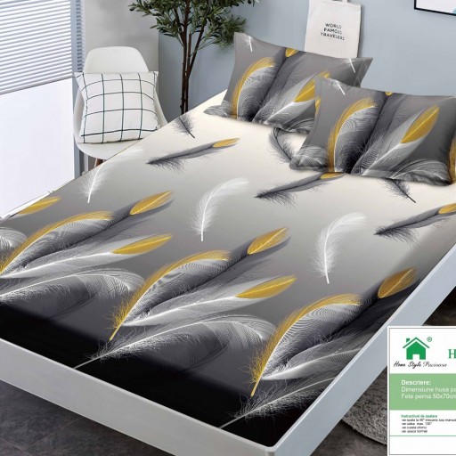 Husa de pat, 1 persoană, finet, 90x200cm, 3 piese, cu elastic, cu imprimeu, HPP116