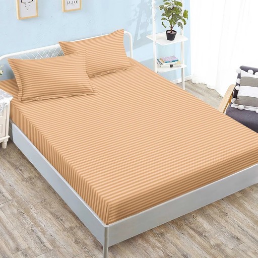 Husă de pat, 2 persoane, finet tip damasc, 3 piese, 180x200cm, cu elastic, Uni, crem , HPD18003