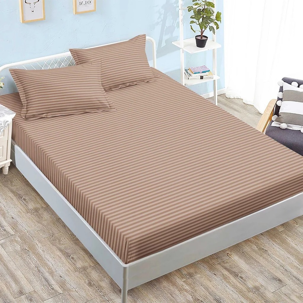 Husă de pat, 2 persoane, finet tip damasc, 3 piese, 180x200cm, cu elastic, Uni, crem închis, HPD18004