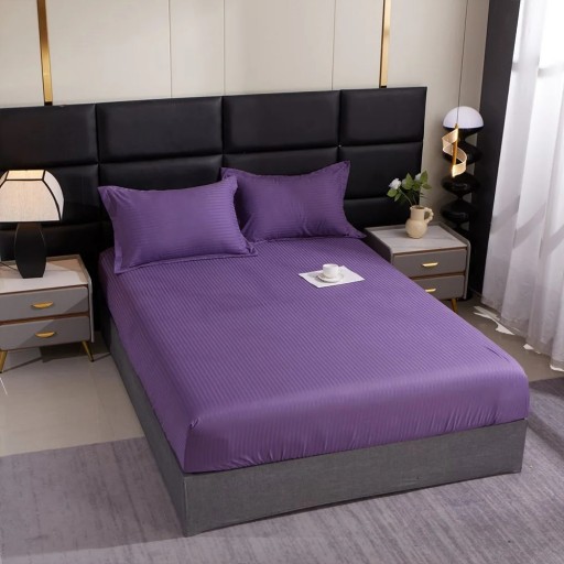 Husă de pat, 2 persoane, finet tip damasc, 3 piese, 180x200cm, cu elastic, Uni, mov , HPD18009