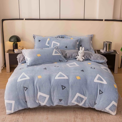 Lenjerie de pat, Cocolino, 1 persoană, 4 piese, gri , cu forme geometrice, CCP108