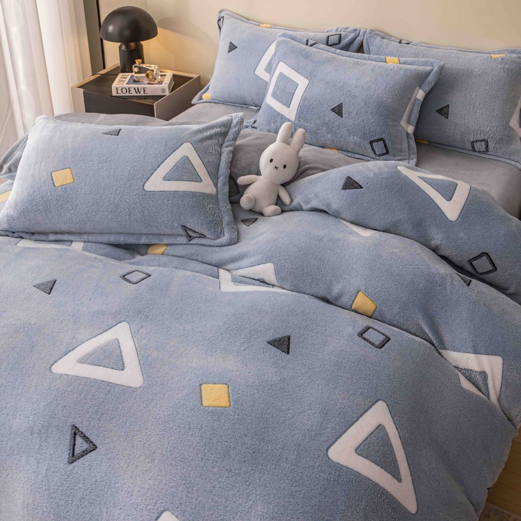 Lenjerie de pat, Cocolino, 1 persoană, 4 piese, gri , cu forme geometrice, CCP108