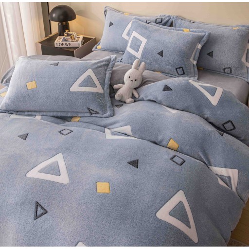Lenjerie de pat, Cocolino, 1 persoană, 4 piese, gri , cu forme geometrice, CCP108