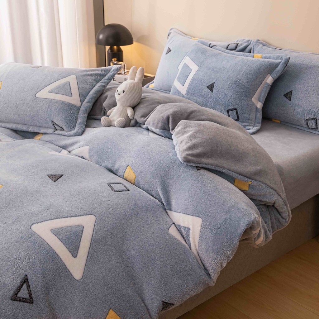 Lenjerie de pat, Cocolino, 1 persoană, 4 piese, gri , cu forme geometrice, CCP108